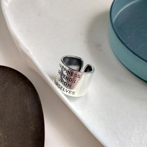 Kinel S925 Sterling Silver Ring Hipster Extremely Simple Jewelry for Women SquareVintage old and pleasing self retro wide face