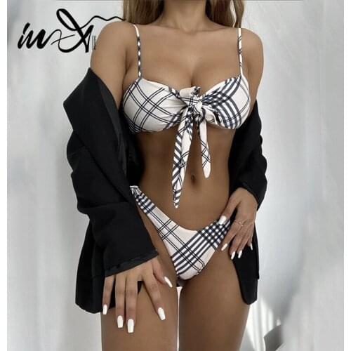 In-X Lattice bikini set High cut swimwear female Bandeau swimsuit womens swimming suit Sexy bathing suit Sports beach wear sexy