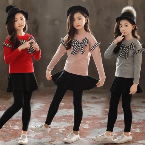 Girls Clothes Set Bow Shirt+Legging 2 Pcs Autumn Suit For Girls Winter Kids Clothes Casual Teenage Girls Clothing 4 6 8 12 Years
