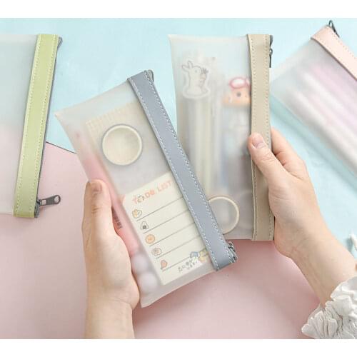 Korean Fashion INS Pencil Bag Pouches Simple Transparent TPU Leather Pencil Case Stationery Organizer Pencilcase School Pen Case