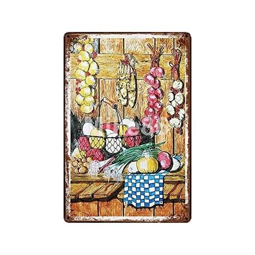 Kitchen Laundry Flowers Bird Garden Fruit Vintage Style Metal Sign Iron Painting for Indoor & Outdoor Home Bar Coffee Kitchen