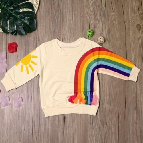 Fashion Casual Tops Kids Girls Rainbow Sunshine Print Shirt Autumn Clothes Long-sleeve Jacket Rainbow clothes Fashion Casual Top
