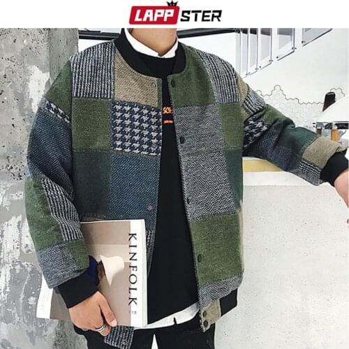 LAPPSTER Autumn Men Harajuku Plaid Bomber Jackets 2021 Mens Japanese Streetwear Windbreaker Korean Fashions Baseball Jackets