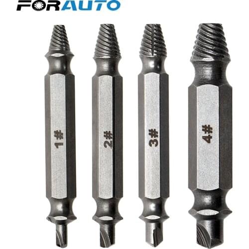 FORAUTO 4Pcs/set Screw Extractor Set Broken Bolt Remover Damaged Screw Extractor Easy to use Drill Bit Set Practical Tools