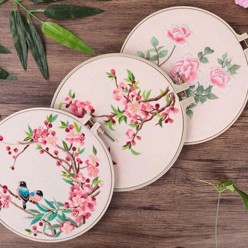 Chinese Flower DIY Embroidery Kit with Embroidery Hoop Cross Stitch Needlework Sewing Art Craft Embroidery Painting Home Decor