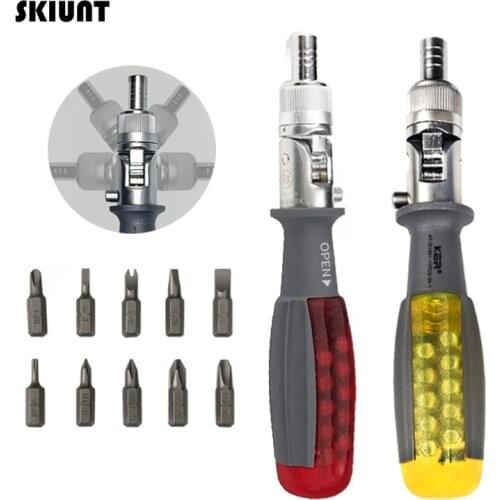 SKIUNT 11 In 1 Ratchet Screwdriver Set Phillips Slotted S2 Screw Driver Bits 180 Degree Rotatable Ratchet Handle Set Repair Tool