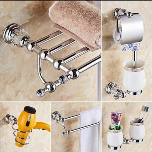 Brass and Diamond Bathroom Hardware Set Chrome Toothbrush Holder Paper Holder Towel Bar Towel Holder Bathroom Accessories Set