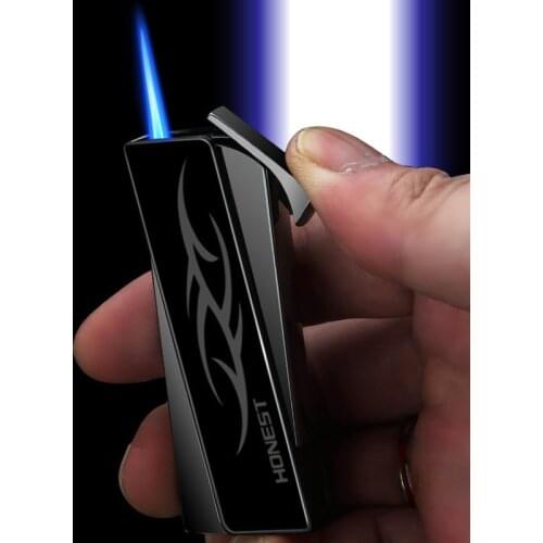 New Creative Windproof Lighter Straight Metal Torch Turbine Portable Personality Fashion Lighter Cigar Smoking Set Men’S Gift