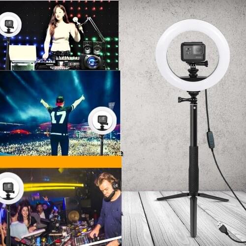 Anordsem New Design Accessories for Gopro Fill Light Led Ring Light Lamp+Monopod Tripod for Gopro Hero 8 7 6 5 for YI DIJ EKEN