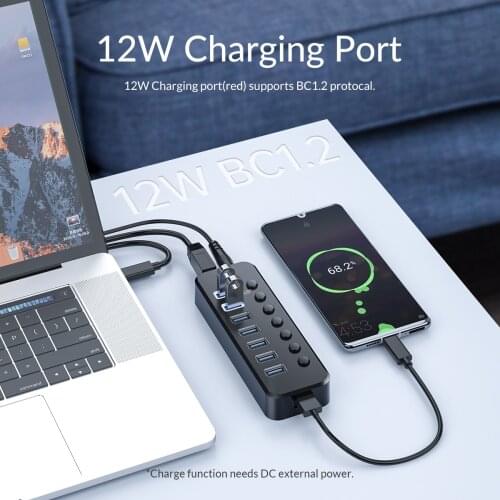 ORICO Powered USB 3.0 HUB 7 4 Ports Data Extension with 1 Charging Port and Individual On/Off Switches 12V Power Adapter for PC