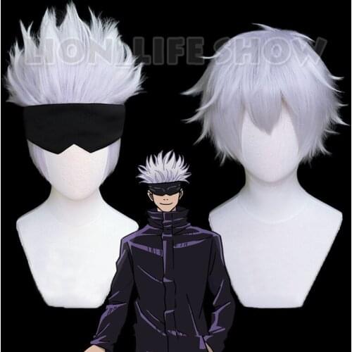 2 styles Gojo Satoru Cosplay Wig Light Purple Anime Jujutsu Kaisen Reverse warp Cosplay Costume Wig with Blindfold