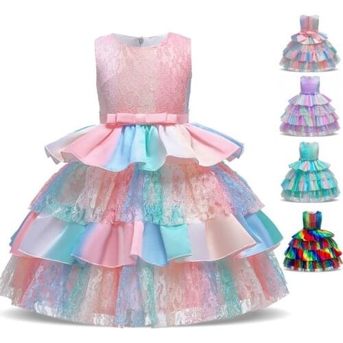 Girl Gradient Color Cake Dress Birthday Kids Clothes Wedding Princess Dress Colored Sequin Party Evening Dresses