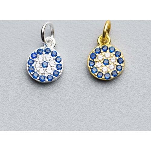 100% 925 Sterling Silver Round Craft Charms Gold Silver Color Zircon Pendants Charm Fit Bracelets&Necklace Diy Jewelry Making