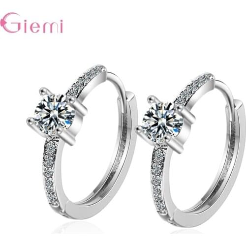 Simple Lovely Girls Huggies Small Hoops Earrings Skinny Clear Classic Minimal Charming Earrings 925 Sterling Silver Jewerly