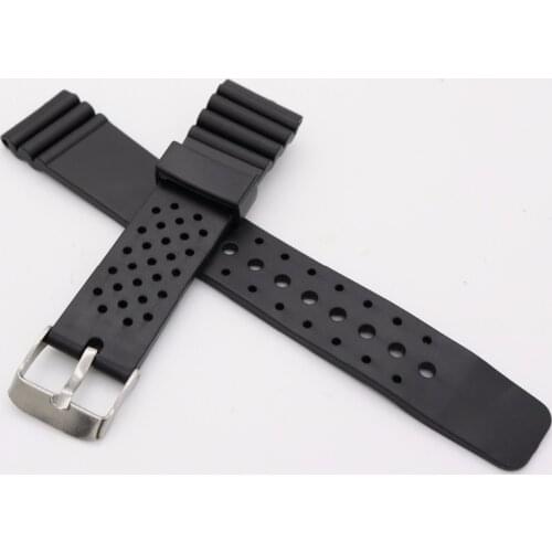 20mm(18mm buckle)Man Lady Black Silicone Rubber Straight End Wrist watch Band Strap Belt Silver Polished Pin Spring Bar Buckle
