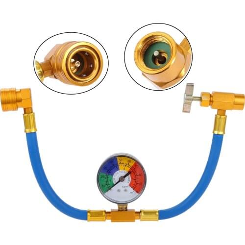R134A AC Recharge Hose Kit Charging Hose 15" w/Gauge R12/R22 to R134A Low Pressure Retrofit Valve Dust Cap+Oil Detection Cottons