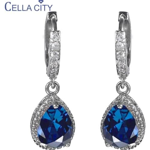 Cellacity water drop shape drop earrings 925 sterling silver earrings for charm lady with 7*9mm gemstones wedding party gift