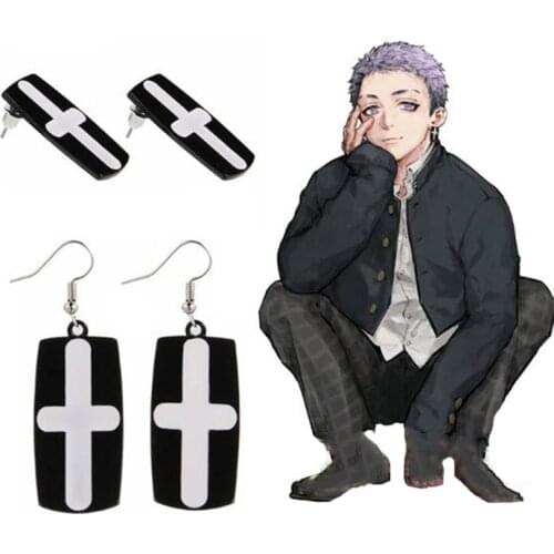 Tokyo Avengers Mitani Takashi Earrings Cross Black White Acrylic Pendant Earrings for Women Fashion Jewelry Clothing Accessories