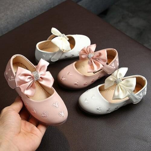 Princess Girls Shoes Baby Girl Mary Janes Sweet Kids Flats Bow-knot With Rhinestone Children Dress Party Wedding Shoes 22-31 New