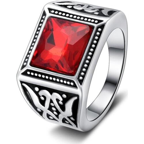 Top Quality Red Luxury Woman Ring Antique Silver Plated Perfect Cut Zircon Crystal Ladies Engagement Ring Wholesale