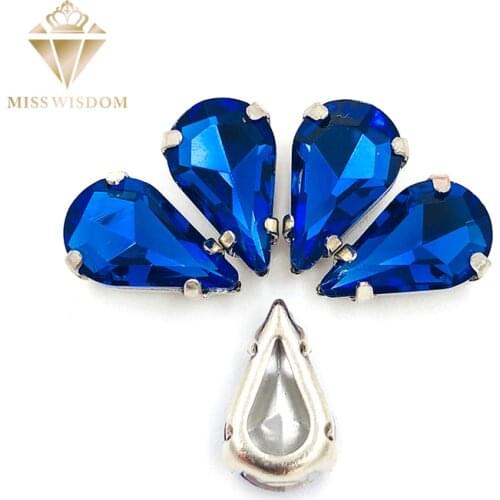 30pcs/pack 6X10mm/8X13mm Royal blue pear drop Copper claws hollow thick bottom high quality Sew on rhinestones DIY accessories