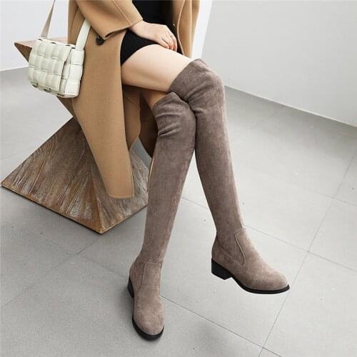 YMECHIC Fashion Crystal Bead Zipper Long Sock Boots Med Block Heels Brown Black Women Winter Shoes Stretch Overknee Boots Botas