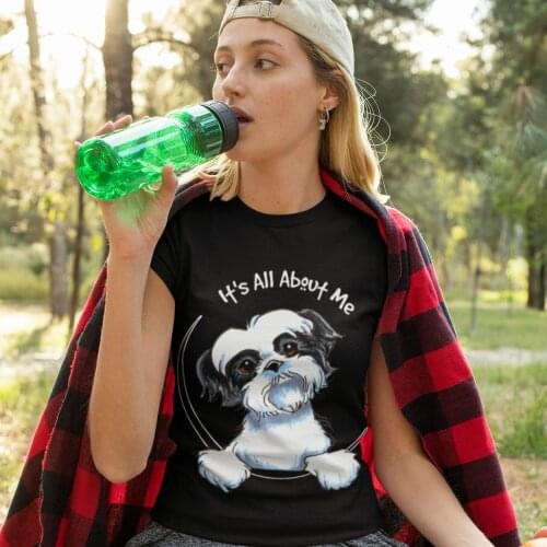 Puppies Shih Tzu T-Shirt Black White Shih Tzu T Shirt Oversize 100 Cotton Women tshirt Ladies Tee Shirt