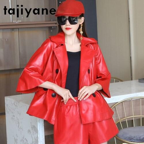 Tajiyane Women Genuine Leather Red Jacket Real Sheepskin Clothes Autumn Flare Sleeve Coat Loose Plus Size Jackets Couro HLY14