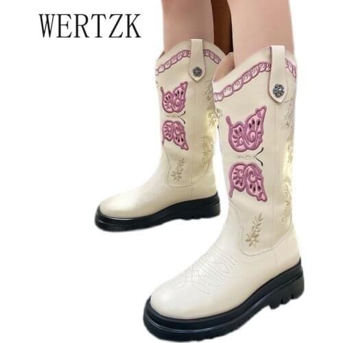 Womens Combat Boots New Platform Punk Style Boots Woman Casual Shoes Fashion Butterfly Embroidery Stivali Western Gladiator