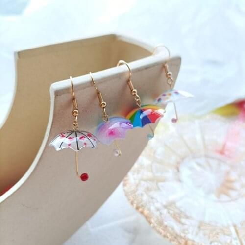 Mini Creative Colorful Lovely Little Umbrella Drop Earrings For Women Girls Fashion Ethnic Style Transparent Dangle Earrings