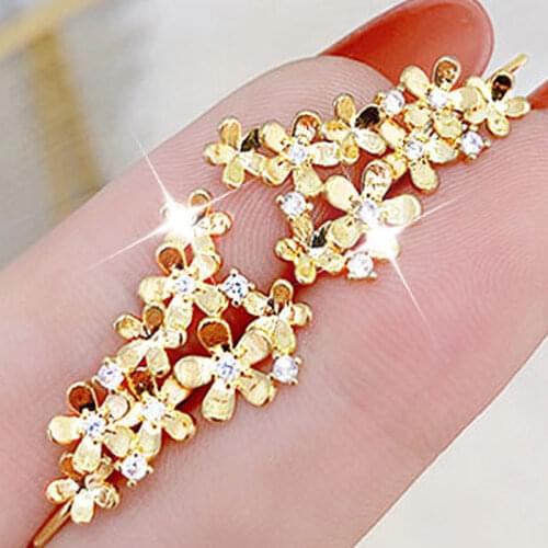 14K Real Gold Plated Flower Earrings Flash Zircon For Women Shine Exquisite Luxury Jewelry Earrings Glamour Daily Female Bijoux