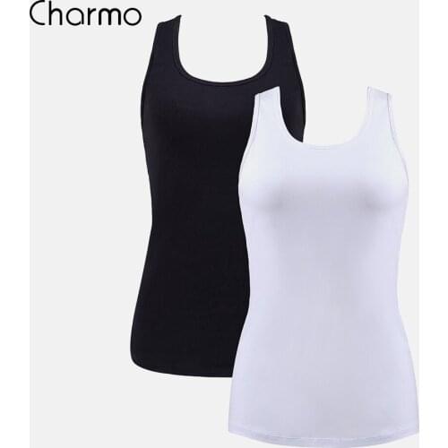 Charmo Womens Basic Camis Cotton Soft Camisole Solid Tank Tops Pack of 2 Night Sleepwear Jogging Wear Fitness Running Vests x2