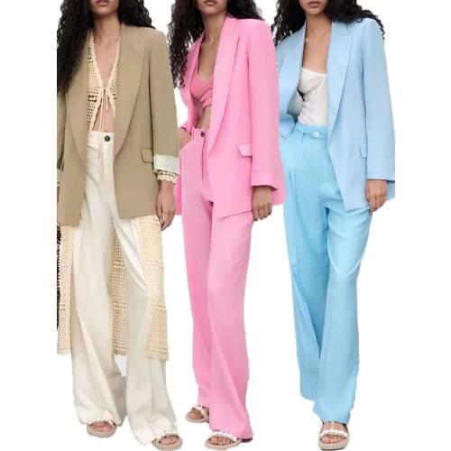 ZA summer new womens high-quality three-color all-match printed cuff linen suit jacket office business wear