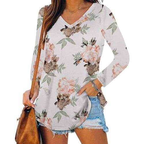 Womens Loose Top Casual Womens Autumn Spring Long Sleeve Fashion T-shirt Street Wear Womens O-neck Printed Shirt T-shirt