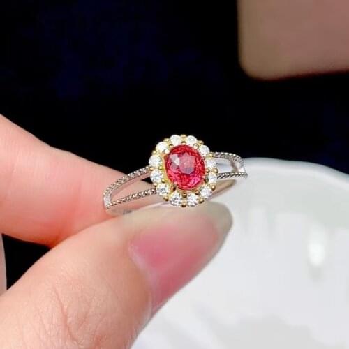 New fashion pink tourmaline gemstone ring for women silver ring natural gem real 925 silver white gold plated lucky birthstone