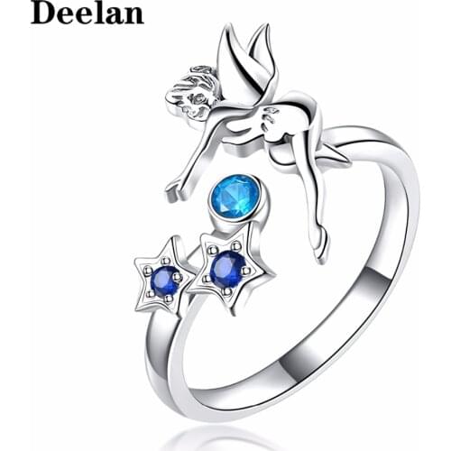 DEELAN rings for women Fashion Blue Crystal Elf Jewelry Girl adjustable charm zircon ring Valentines Day present jewellery