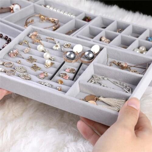 1PCS Velvet Jewelry Storage Display Tray Jewelry Showcase Drawer Cabinet Earring Ring Necklace Bracelet Organizer Holder Stand