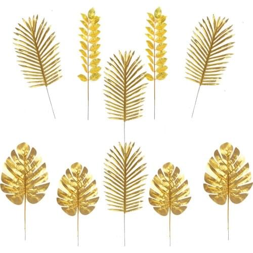 10pcs Artificial Golden Tropical Leaf Tropic Leaves Simulation Plant Home Balcony Garden Landscape Wedding Party Decor Props