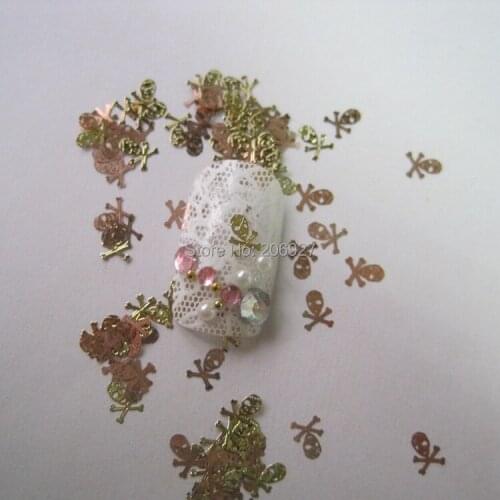 MS14-2 100pcs Gold Cute Skull Nail Art Metal Sticker Nail Art Decoration Non-adhesive Sticker