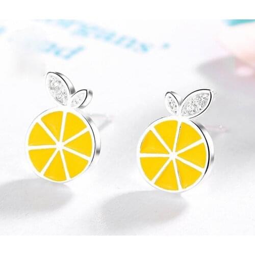 2021 Little Fresh Summer Cute Lemon Stud Earring Sweet Lady Silver Plated Fruit Earring Fashion Girl Birthday Party Jewelry Gift