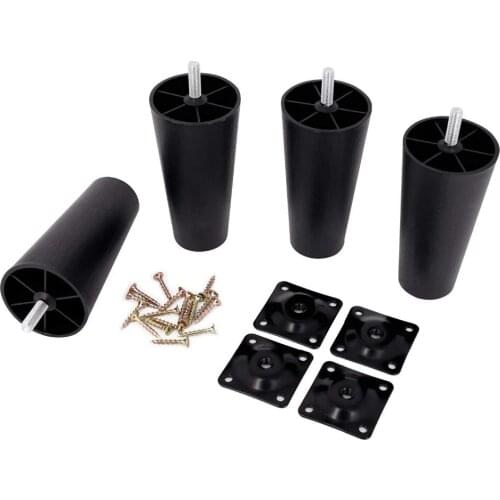 4Pcs Sofa Legs, apered Plastic Sofa Couch and Chair Legs M8 Thread Replacement Furniture Legs- Set of 4 with Leg Mounting Plates