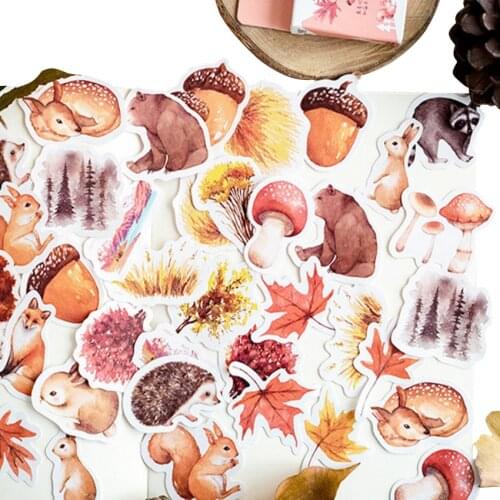 46pcs/box Lovely Autumn forest animals Paper Sealing Stickers Diary Adhesive Scrapbooking Decorative DIY Stickers stationery