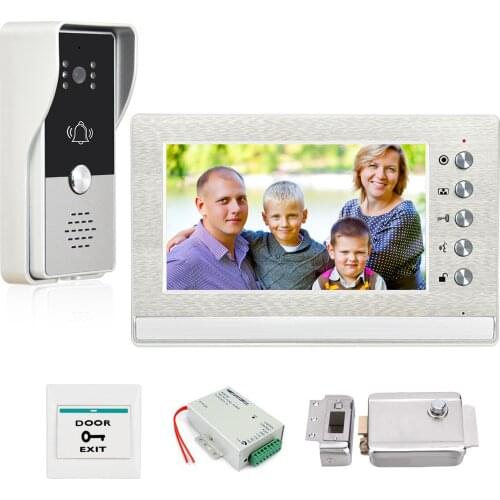 7 Inch Video Intercom Kits for Villa Home Security + Electric Lock+ Power Supply+ Door Exit + Wired Video Door Phone System