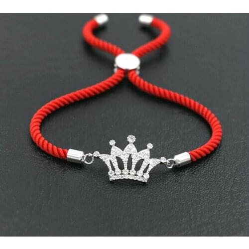 BPPCCR Women Silver Color Micro Crystal Zircon Imperial Crown Bracelet Red Rope Thread Love Wish Bracelets Couple Lovers Gift