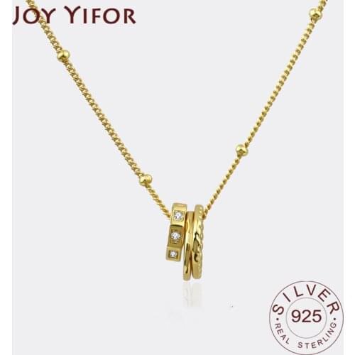 925 Sterling Silver Zircon 3 circle Shape Necklace Round Shiny Full Zircon Long pendant Necklaces Gift For Girl Fine Accessories