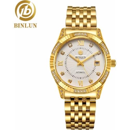 BINLUN 18K Gold Luxury Watch Mens Watches Top Brand Male Automatic Mechanical wristwatch Diamonds Waterproof Business relogio