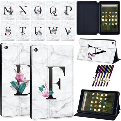 Tablet Case for Amazon Fire 7/ Amazon Fire HD 8/ Amazon Fire HD 10 26 Letter Anti-Drop Leather Case+ Free Stylus