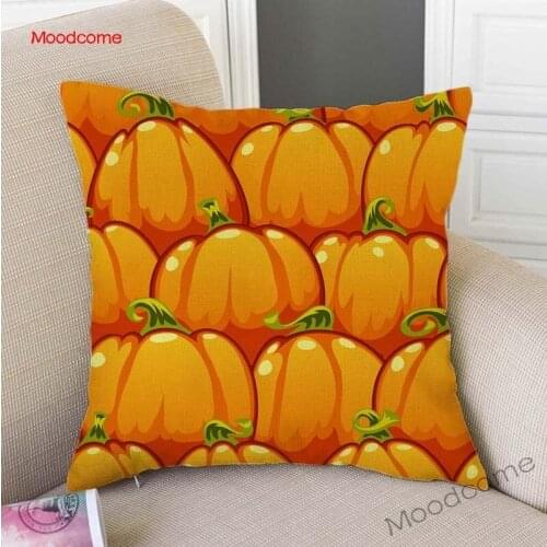 Golden Pumpkin Autumn Harvest Fall Thanksgiving Decoration Throw Pillow Case Cotton Linen Pumpkins Pattern Sofa Cushion Cover