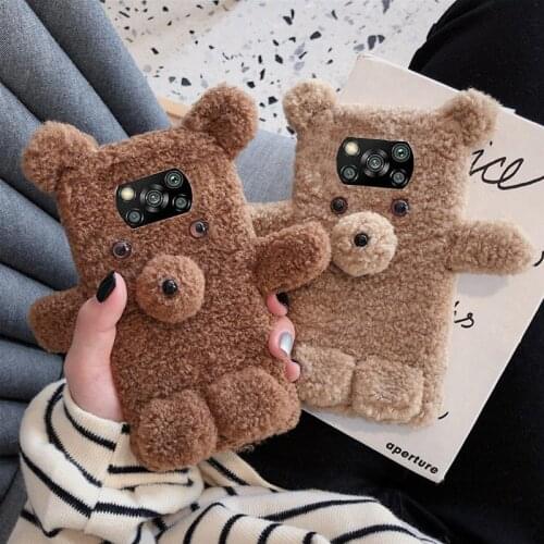 Fluffy Cute Bear Warm Phone Case for Xiaomi Mi POCO X3 NFC X2 M2 F2 Pro 3D Lovely Cover Redmi K20 8A 9A 9C Note 8 8T 9 9s