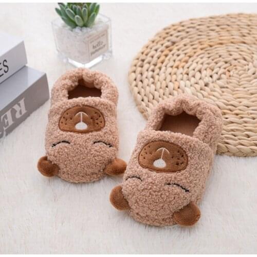 Kids boy cotton slippers children cartoon bear shoes warm non-slip baby girls winter/autumn child plush velvet slippers